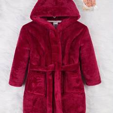 Dressing Gowns Temu Girl's Elegant Solid Thickened Flannel Bathrobe - Warm Robe With Belt