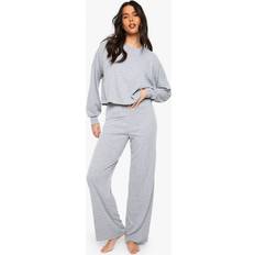boohoo Loungewear Stripe Long Sleeve Top Trousers Pyjama Set - Grey