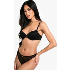 Women Bras boohoo Chilli Trim Padded Plunge Bra - Black