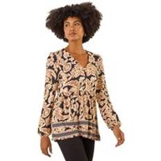 Paisley Blouses Roman Print Tunic Top - Black