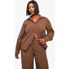 boohoo Plus Woven Stripe Oversized Shirt - Brown