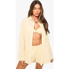 Women Swimsuit Cover-Ups & Sarong Wraps boohoo Womens Linen Oversized Beach Shirt - Yellow