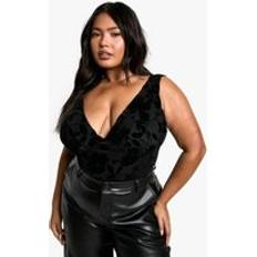 Florals - Women Shapewear & Under Garments boohoo Womens Plus Floral Devore Bodysuit - Black