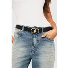 Women Accessories boohoo Double Gold Ring Detail Boyfriend Belt - Black