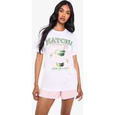 Solid Colours Pyjamas boohoo Matcha Mornings Graphic T-Shirt Shorts Pyjama Set - Pink