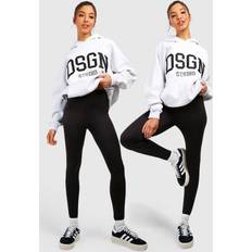 Tights & Stay-Ups boohoo Basics 2 Pack High Waisted Core Jersey Leggings - Black