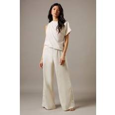 White Jumpsuits & Overalls Warehouse Mix One Shoulder Drape Jumpsuit - Cream