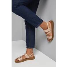 Wide Fit Ali Comfort Asymmetric Strap Low Wedge Sandals - Rose Gold