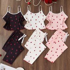 Shein Sleeveless Knitted Crop Pajamas With Strawberry Pattern