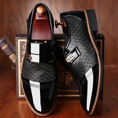 Oxford Temu Embossed Men's Business Shoes Pointed Toe Slip On Lug