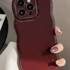 Shein Gucadi Autumn/Winter Season Solid Color Wavy Edge Phone Case for iPhone 16/15/14/13/12/11 Burgundy