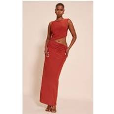 PrettyLittleThing Double Layer Slinky Cut Out Maxi Dress - Orange