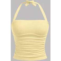 Yellow Tank Tops Children's Clothing Shein Teen Girls Versatile Bowknot Fitted Camisole Top Halter - Yell