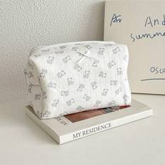 Polyester Cosmetic Bags Shein Cute Bear Print Fluffy And Soft Women Makeup Bag - Checkered Pattern