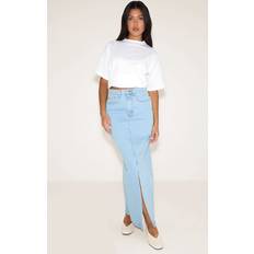PrettyLittleThing Split Denim Maxi Skirt - Light Blue