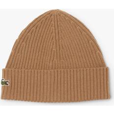 Beige Beanies Lacoste Rib Knit Brushed Wool - Brown