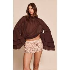 Låg midja Shorts PrettyLittleThing Stone Leopard Printed Mesh Frilly Low Rise Bloomer Shorts