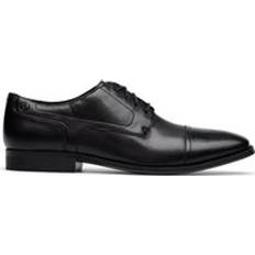 Wide Fit Derby Clarks Paulton Cap Black Leather Shoes - Black