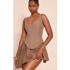 Grey Corsets PrettyLittleThing Boned Dip Hem Longline Corset - Mushroom