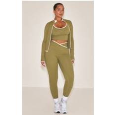 Fitness & Gymträning - Gröna Leggings PrettyLittleThing Active Contrast Binding Wrap Waistband Leggings