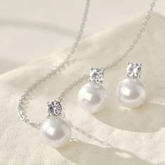White Jewellery Sets Shein Simple Elegant Faux Pearl Necklace Earring Set - Bridesmaid Dress