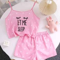 XS Night Garments Temu Adorable Pink Sleep Cartoon Cat Girl Print Pajama Set - Pink