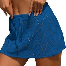 Blue - Women Swimsuit Cover-Ups & Sarong Wraps Shein Women Crochet Cover Up Skirt Knitted Mini - Drawstring