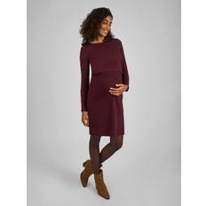 Wine Red Ribbed Maternity Nursing Dress