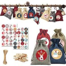 24Pcs 2025 New Year Calendar Bags Christmas 24 Days DIY Advent Calendar Xmas Countdown With 24 Pieces Buffalo Check Snowflake Elk Santa Drawstring Christmas Bags For Party Decoration Countdown Decoration With Advent Numbers Stickers