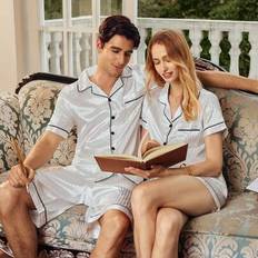 Men - White Pyjamas Shein Casual Basic Twill Men Pajama Set
