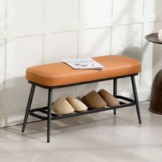 Storage Benches Homcom PU Leather Shoe Brown Storage Bench