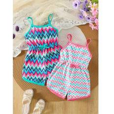 Multicoloured Jumpsuits Children's Clothing Shein Bohemian Print Sleeveless Jumpsuit Set - Suitable