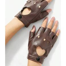 Brown Gloves Shein Y2K Heart-Shaped Fingerless Gloves - Cute