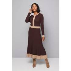 Midi Dresses - Pleats Wallis Tipped Pleated Hem Knitted Midi Dress - Chocolate