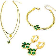 14k Jewellery Sets Kikidex Emerald Zircon Pendant Double Layered Choker Necklace - Lucky