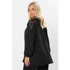 Breathable - Women Blouses Yours Curve Black Lace Insert Blouse - Black