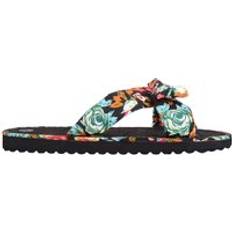 Summer Beach Sea Pool Slider Sandals Floral Design - Black