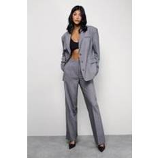 Stripes - Women Trousers Warehouse Pinstripe Turn Up Wide Leg Trouser - Grey
