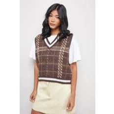 Women Tank Tops on sale Warehouse Womens Check Mini Tank Vest - Brown
