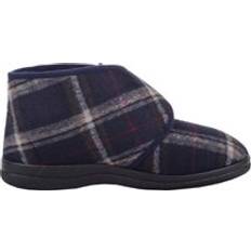Slip On Checked Slipper Boot with Touch and Close Fastening - Navy