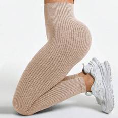 Fitness & Gym Leggings Shein Women Solid High Waist Seamless Ribbed Yoga Leggings