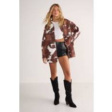 Brown - Women Shirts Nasty Gal Womens Cow Denim Oversized Shirt - Chocolate