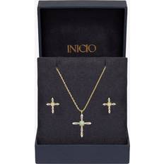 14k Jewellery Sets Inicio 14K Gold Plated Cubic Zirconia Opal Cross Set