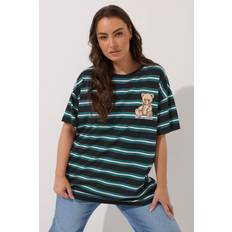 Green - Women T-shirts Yours Stripe Teddy Print T-Shirt Curve - Green
