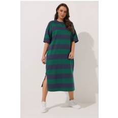 Stripe Heavyweight Throw On Dress - Green