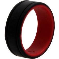 Men - Red Rings ROQ Silicone Wedding 2Layer Lines Ring - Red Black