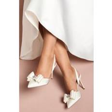 Slingback - White Heels & Pumps Coast Bridal Collette Satin Embellished Bow Detail High Heel Slingback Court Shoes - White