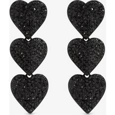 Jet Crystal Triple Heart Drop Earrings