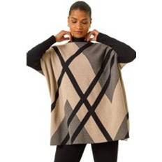 Rutiga Capes & Ponchos Roman Plaid Asymmetric Knit Poncho - Beige