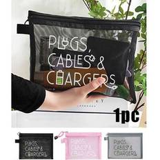 Toiletry Bags & Cosmetic Bags Shein Mesh Cosmetic Bag With Data Cable Pattern - Red
